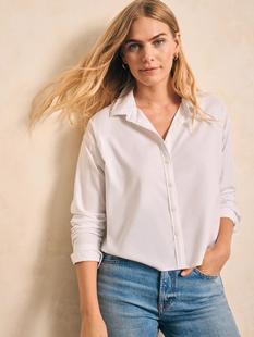 Faherty Women's Stretch Oxford Cropped Shirt WHITE