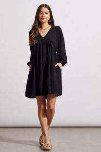 Tribal Cotton Gauze Puffy Sleeve Dress BLACK