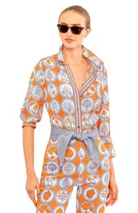 Gretchen Scott Women's Boyfriend Shirt - Circle of Love ORANGE/PERI