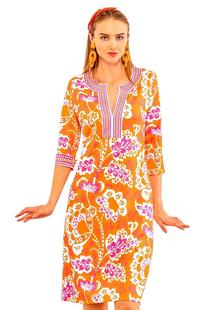 Gretchen Scott Women's Split Neck Dress - Flora ORANGE/PINK