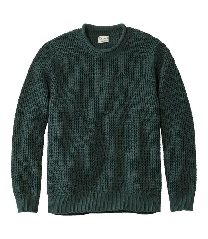 Ll Bean Men s Organic Cotton Waffle Sweater Rollneck Crew