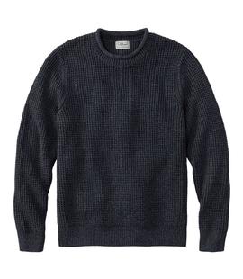L.L. Bean Men's Organic Cotton Waffle Sweater Rollneck Crew FADEDBLACK