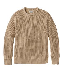 L.L. Bean Men's Organic Cotton Waffle Sweater Rollneck Crew FIELDKHAKI