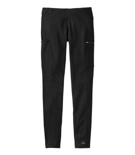 LL Bean Women's PrimaLoft ThermaStretch Fleece Pocket Tights, Mid-Rise BLACK