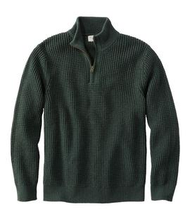 L.L. Bean Men's Organic Cotton Waffle Sweater, Quarter Zip DARKPINE