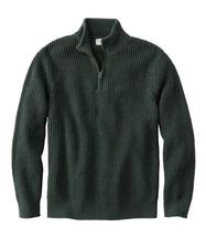 L.L. Bean Men's Organic Cotton Waffle Sweater, Quarter Zip DARKPINE
