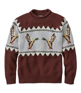 L.L. Bean Men's Signature Organic Cotton Rollneck Sweater, Fair Isle CURRANTMALLARD