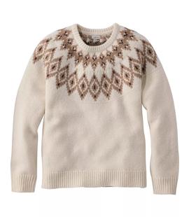 L.L. Bean Women's Bean's Classic Ragg Wool Sweater, Crewneck Fair Isle BONEFAIRISLE