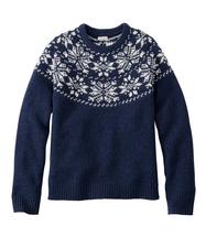 L.L. Bean Women's Bean's Classic Ragg Wool Sweater, Crewneck Fair Isle CLASSICNAVYSNOWFLAKEFAIRISLE