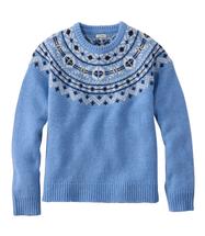 L.L. Bean Women's Bean's Classic Ragg Wool Sweater, Crewneck Fair Isle SURFBLUEFAIRISLE
