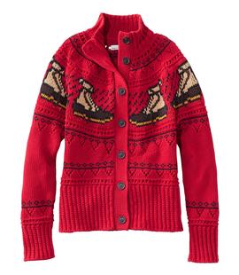 L.L. Bean Women's Signature Cotton Fisherman Sweater, Short Cardigan Fair Isle ROYALREDFAIRISLE