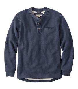 L.L. Bean Men's Katahdin Iron Works Bonded Waffle Fleece Henley MARINERBLUE