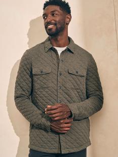 Faherty Men's Epic Quilted Fleece CPO OLIVEMELANGE