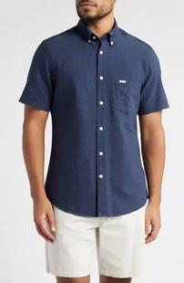 Barbour Longhall Seersucker Performance Short Sleeve Button-Down Shirt NAVY