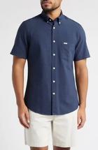 Barbour Longhall Seersucker Performance Short Sleeve Button-Down Shirt NAVY