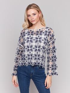 Charlie B Cotton Blend Crochet Top DENIM