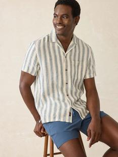  Faherty Men's Short- Sleeve Palma Linen Camp Shirt