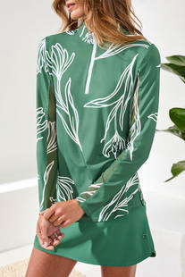 Tribal UPF 50+ PERFORMANCE STRETCH LONG SLEEVE QUARTER-ZIP TOP GREENERY