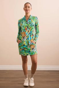 Tribal UPF 50+ PERFORMANCE STRETCH LONG SLEEVE QUARTER-ZIP TOP JUNGLE