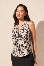 Tribal TEXTURED PRINT SLEEVELESS POLO TOP WITH SHIRTAIL PEBBLE