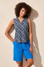 Tribal TEXTURED PRINT SLEEVELESS POLO TOP WITH SHIRTAIL RIVIERA
