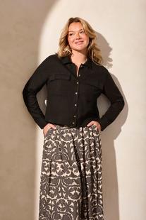 Tribal LINEN BLEND BUTTON-FRONT JACKET WITH CHEST POCKETS BLACK