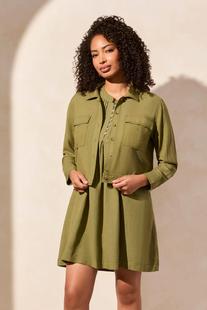 Tribal LINEN BLEND BUTTON-FRONT JACKET WITH CHEST POCKETS LODEN