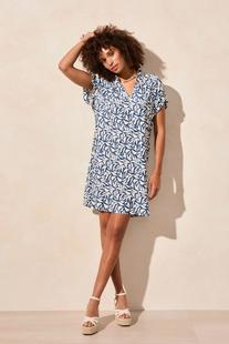 Tribal RUFFLE-SLEEVE NOTCH NECK SHIFT DRESS BLUELEAF