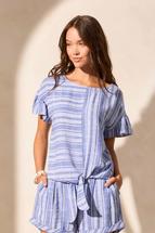 Tribal LINEN BLEND TIE-FRONT BLOUSE WITH FRILLED SLEEVES CALYPSOBLUE