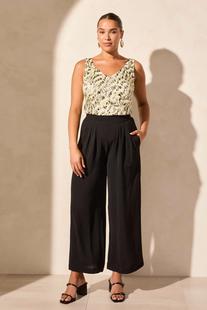 Tribal STRETCH WOVEN FLOWY PANTS WITH ELASTIC WAIST BLACK