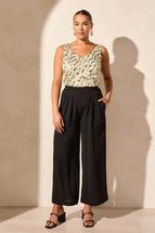 Tribal STRETCH WOVEN FLOWY PANTS WITH ELASTIC WAIST BLACK