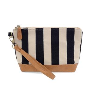 Joy Susan Awning Stripe Wristlet Canvas Bag BLACK