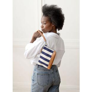Joy Susan Awning Stripe Wristlet Canvas Bag NAVY