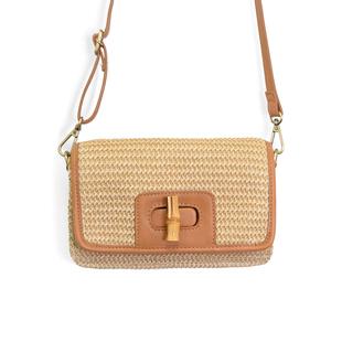 Joy Susan Natural Straw Bonnie Mini Organizer Bamboo Turnlock Crossbody NATURALSTRAW