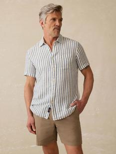 Faherty Men's Short-Sleeve Palma Linen Shirt HORIZONIVORYSTRIPE