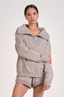 Elan Women's Oversized 1/4 Zip Pullover HEATHERGREY