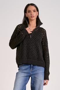 Elan Women's Crochet Knit Sweater BLACK