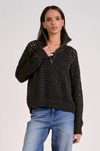 Elan Women's Crochet Knit Sweater BLACK