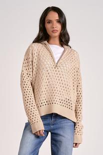 Elan Women's Crochet Knit Sweater OATMEAL