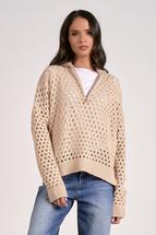 Elan Women's Crochet Knit Sweater OATMEAL