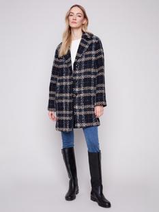 Charlie B Plaid Bouclé Coat NAVY