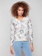 Charlie B Printed Plush Knit V-Neck Sweater HOLLAND