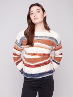 Charlie B Patchwork Knit Drop Shoulder Sweater SEPIA