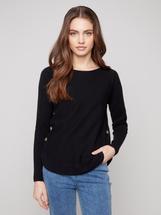 Charlie B Boat Neck Sweater With Side Buttons BLACK