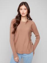 Charlie B Boat Neck Sweater With Side Buttons TRUFFLE