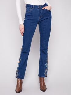 Charlie B Bootcut Jeans With Floral Embroidery INDIGO