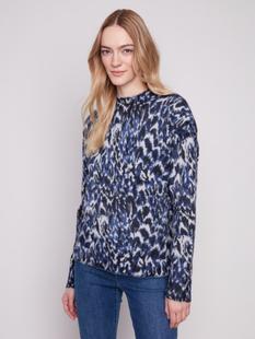 Charlie B Printed Eyelash Mock Neck Sweater PANTHER
