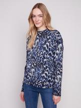 Charlie B Printed Eyelash Mock Neck Sweater PANTHER