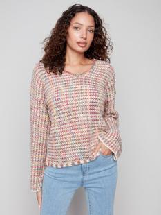 Charlie B Novelty Yarn Crochet Sweater MULTICOLOR