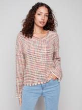 Charlie B Novelty Yarn Crochet Sweater MULTICOLOR